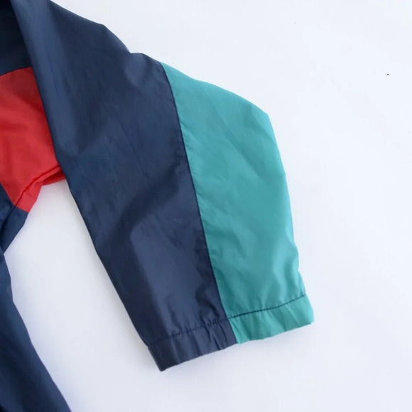 Vintage Brooks Red Navy Zip Waterproof Nylon Stowaway Hood Windbreaker Jacket M - Picture 5 of 11